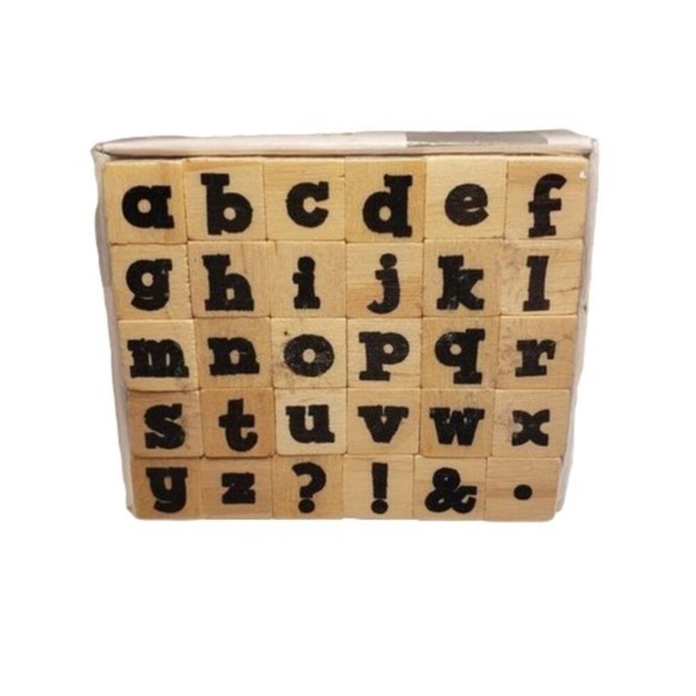 NEW 30 Alphabet Lower Case Wood Rubber Stamp Set